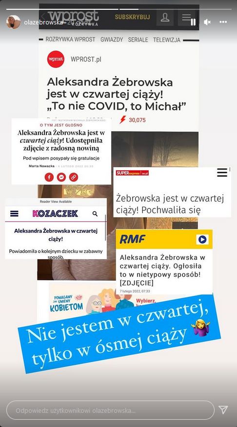 Aleksandra Żebrowska prostuje - to jej ósma ciąża