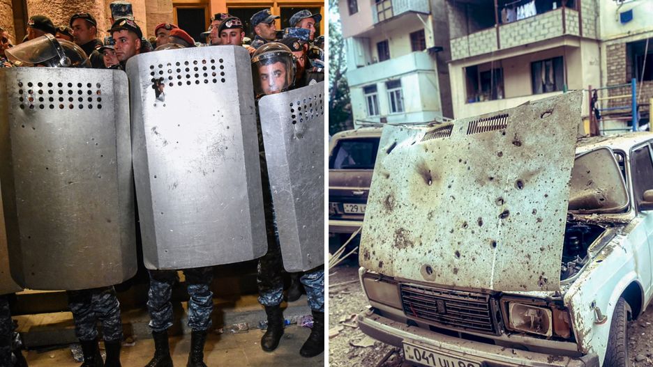 Zamieszki w Erewaniu i zaatakowany Górski Karabach (po prawej)