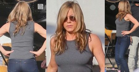 Skąpana w hawajskim słońcu Jennifer Aniston prezentuje UMIĘŚNIONE RAMIONA na planie filmu (ZDJĘCIA)