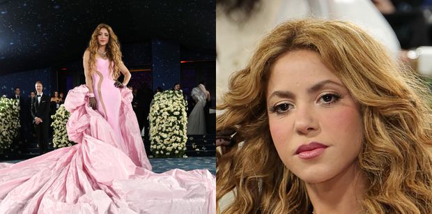 Shakira OLAŁA temat przewodni i w różowej kreacji zamiatała schody podczas MET Gali