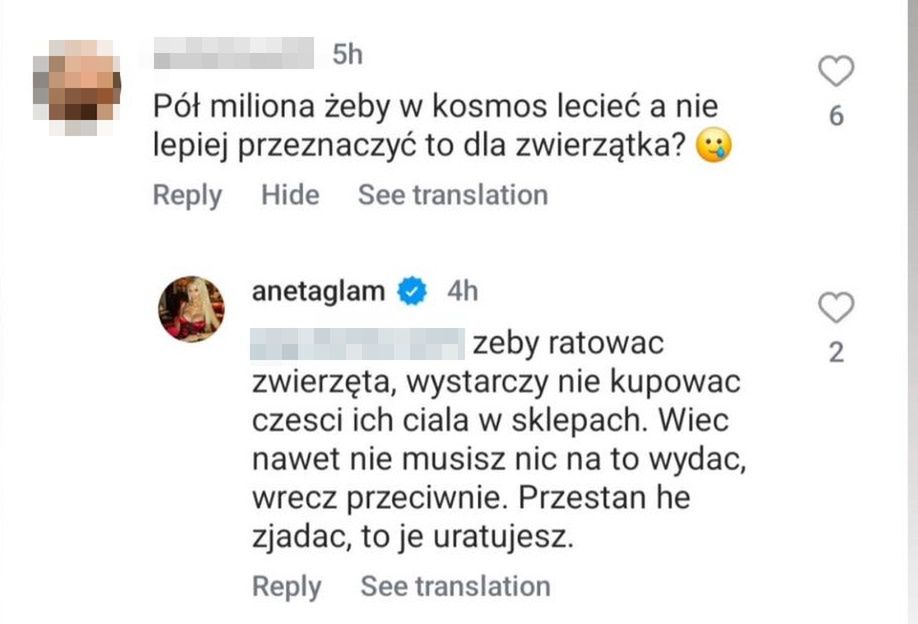 Aneta Glam dyskutuje z internautką 