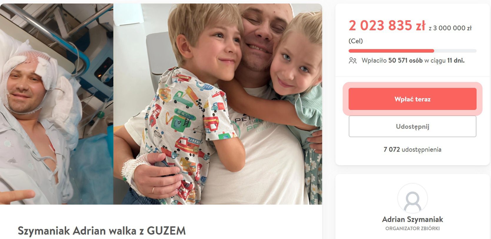 Zrzutka na leczenie Adriana Szymaniaka