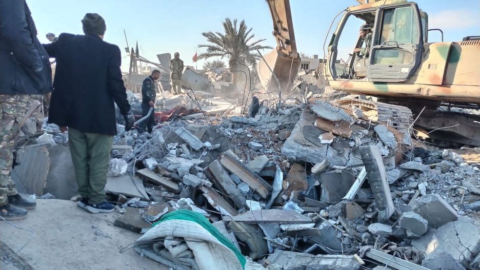 ANBAR, IRAQ - FEBRUARY 03: (----EDITORIAL USE ONLY  MANDATORY CREDIT - 'HASHD AL-SHAABI MEDIA OFFICE / HANDOUT' - NO MARKETING NO ADVERTISING CAMPAIGNS - DISTRIBUTED AS A SERVICE TO CLIENTS----) A view of destruction after the US warplanes carried out an airstrike on the headquarters of Hashd al-Shaabi in Al-Qa'im city of Anbar, Iraq on February 03, 2024. (Photo by Hashd al-Shaabi Media Office / Handout/Anadolu via Getty Images)