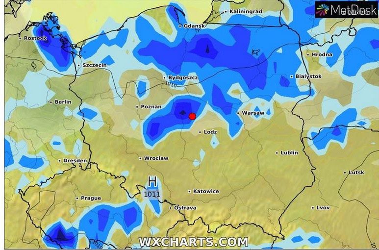 Na północy Polski spodziewane są opady 