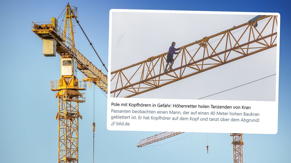 38-latek wspiął się na dźwig i nie chciał z niego zejść