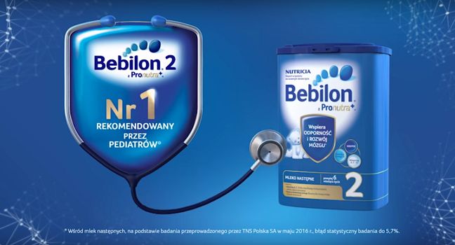 Bebilon w kampanii podkreśla, że jest rekomendowany przez pediatrów