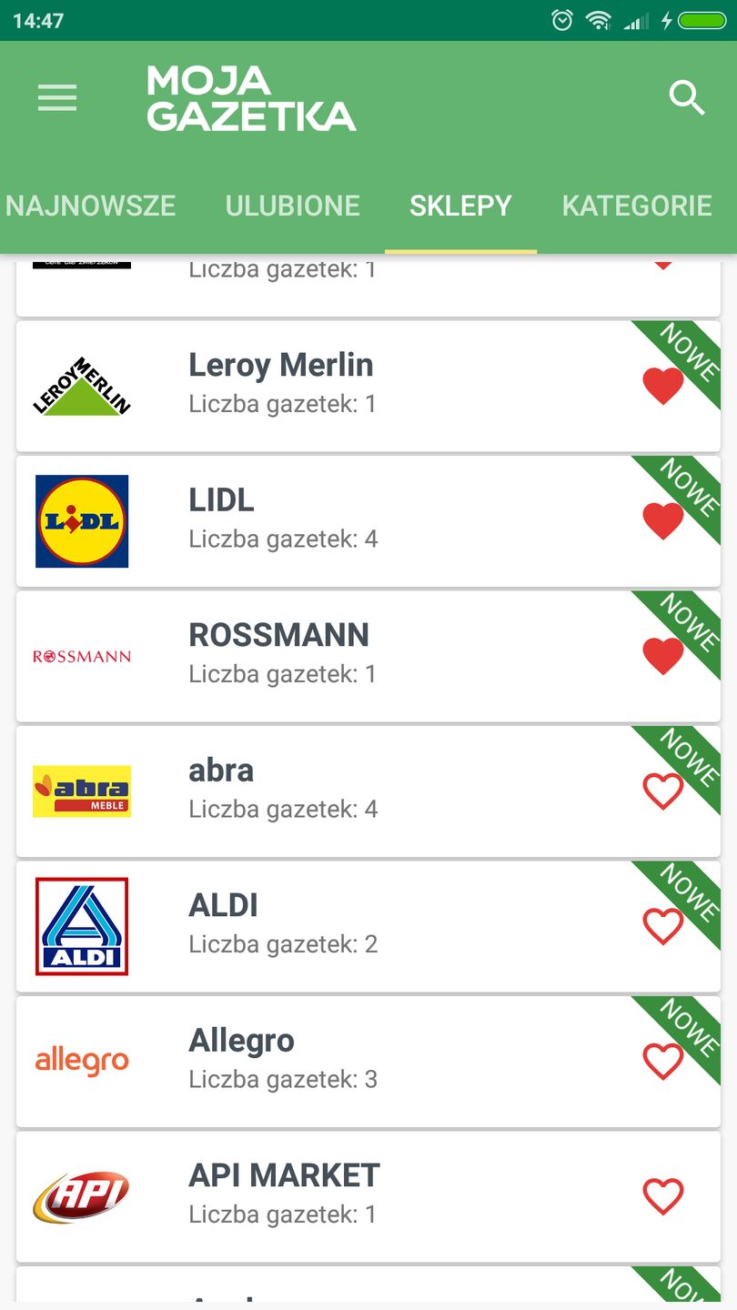 lista sklepów (serduszkiem oznaczyłam ulubione)