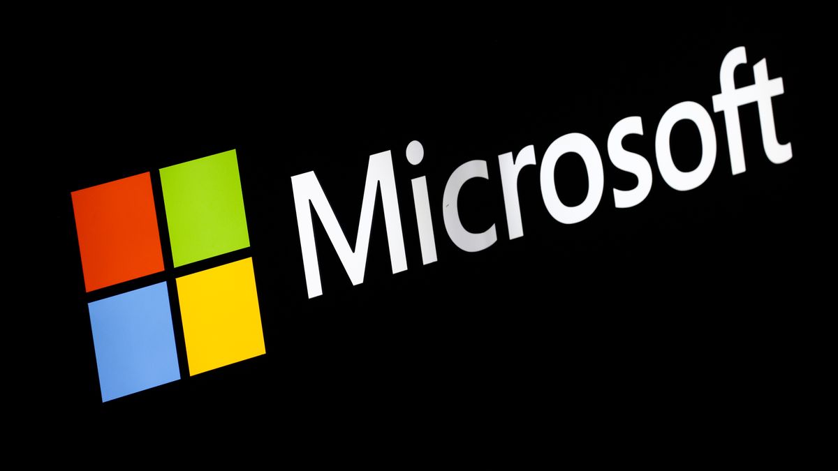 Microsoft logo is seen during the 16th European Economic Congress at the International Congress Centre in Katowice, Poland on May 08, 2024. (Photo by Beata Zawrzel/NurPhoto via Getty Images)