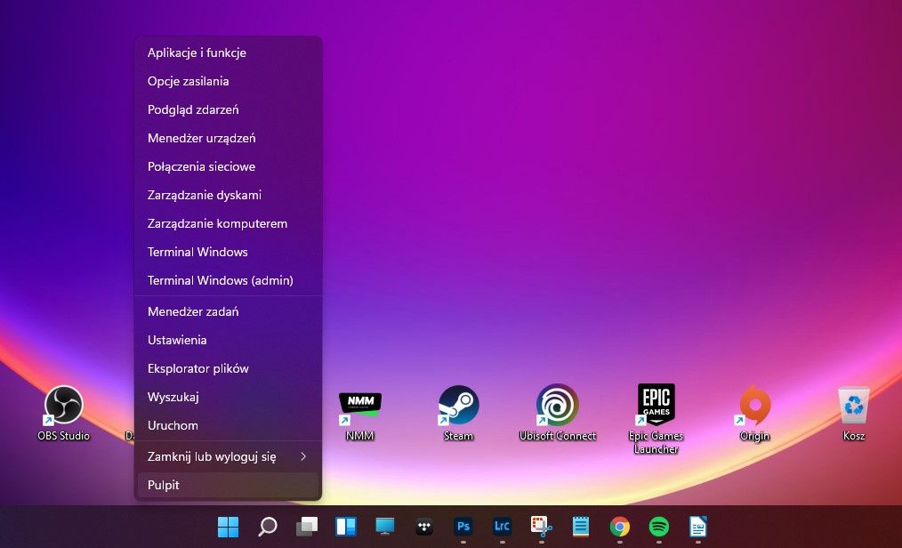 Windows 11 opcje menu start