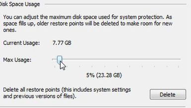 Windows 7 - Zmniejszamy ilość miejsca przeznaczonego na przywracanie systemu 1