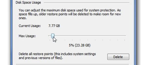 Windows 7 - Zmniejszamy ilość miejsca przeznaczonego na przywracanie systemu