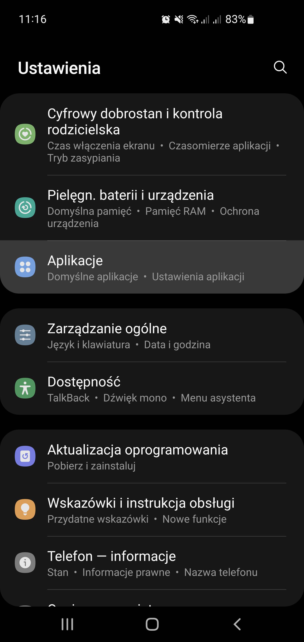 Szczegóły aplikacji w Androidzie