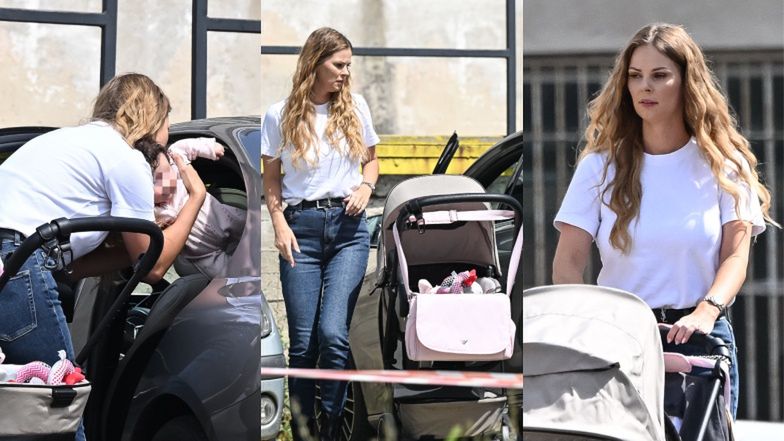 Małgorzata Tomaszewska na spacerze z córką