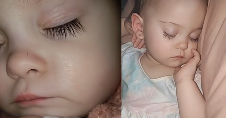 Roczna dziewczynka z niesamowicie długimi rzęsami. Jej mama musiała się tłumaczyć, że nie są sztuczne