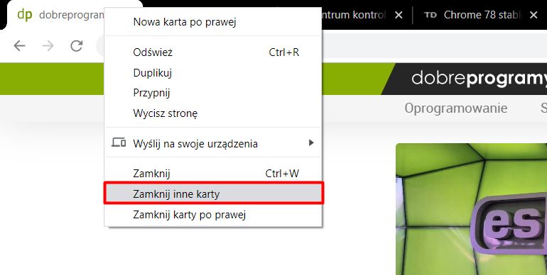 Zamykanie innych kart znów jest dostępne w menu kontekstowym w Google Chrome.