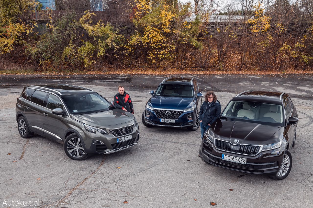 Nasz długodystansowy Kodiaq podejmuje wyzwanie dwóch czołowych siedmioosobowych SUV-ów. Sprawdzamy, jak wypada na tle nowego Hyundaia Santa Fe i Peugeota 5008 (fot. Konrad Skura)