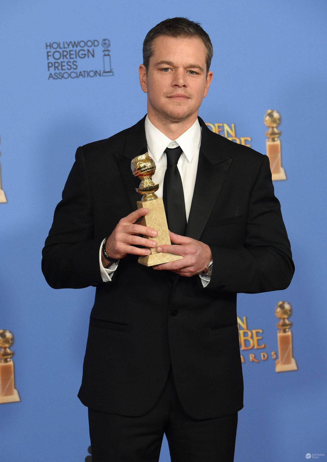 Matt Damon ze Złotym Globem 2016 (fot. ONS)