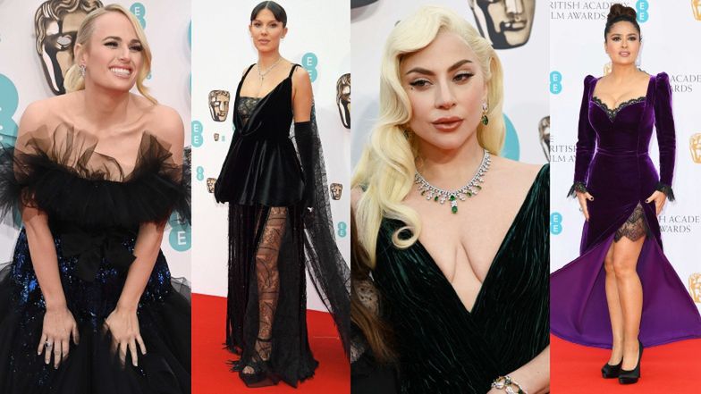 BAFTA 2022. Gwiazdy pozują na czerwonym dywanie: Lady Gaga, Rebel Wilson, Millie Bobby Brown, Salma Hayek... (ZDJĘCIA)