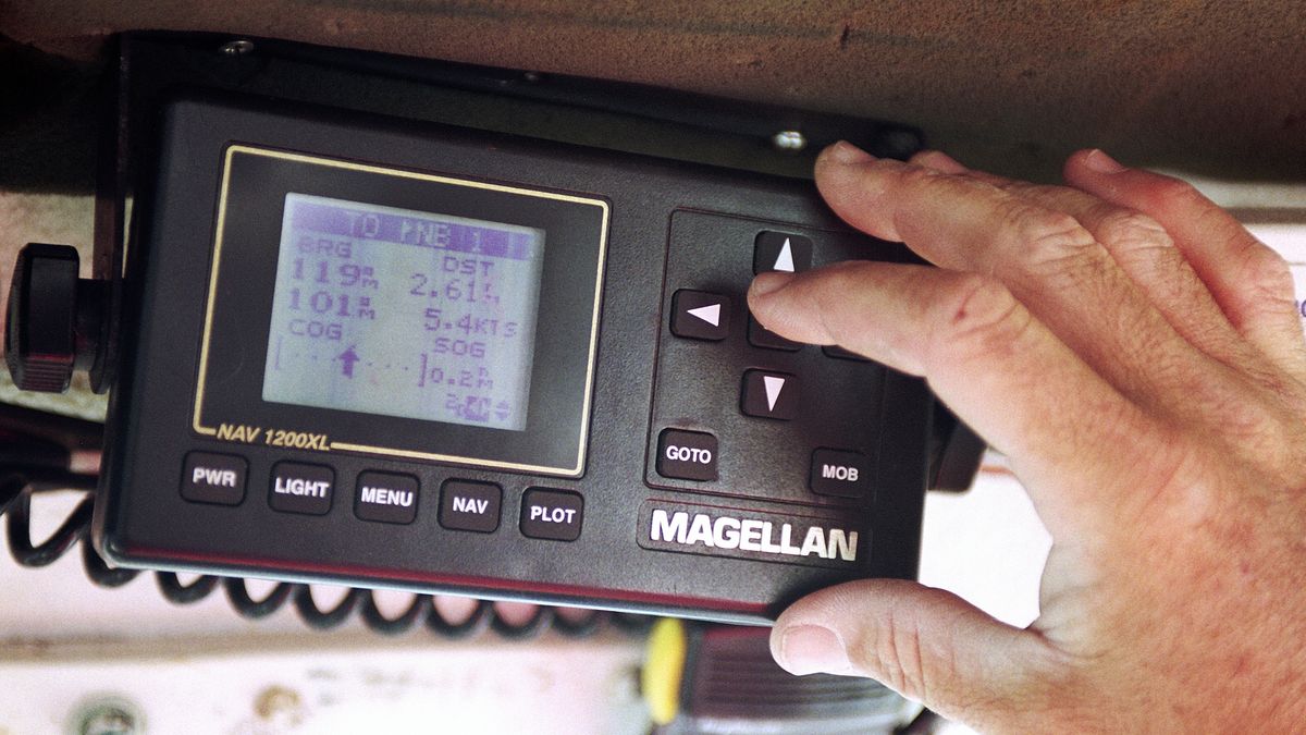 Boat Captain Jeff Jacobs with Vessel Assist Newport uses GPS Technology to assist in locating boaters in distress once assistance call is received while on patrol, October 11, 2000 in Newport Beach, California. (Photo by Bob Riha, Jr./Getty Images)
