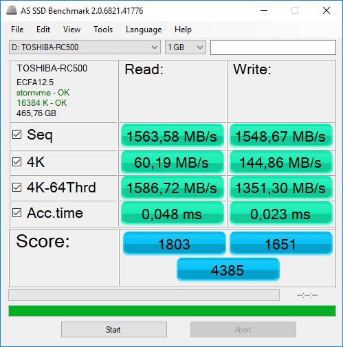 Toshiba RC500 500 GB - AS SSD Benchmark