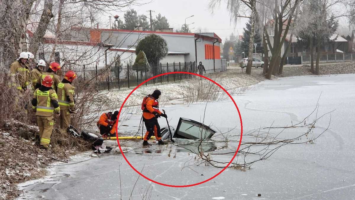 Znaleźli mercedesa w stawie. Po chwili odkryli, co stało się z kierowcą