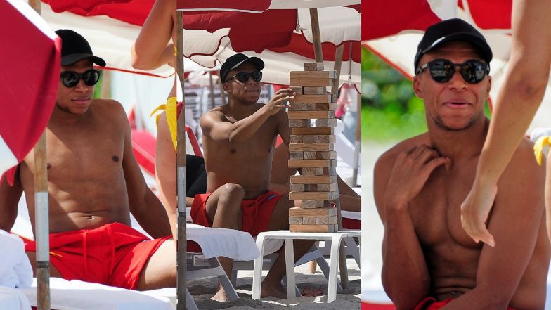 Kylian Mbappe eksponuje wytrenowane ciało na plaży w Miami