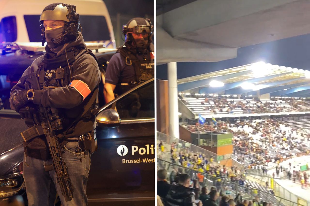 Police in Brussels and shots from the stadium.