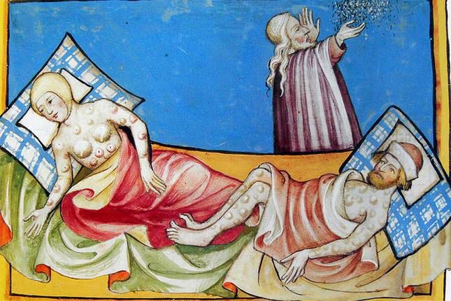 Ofiary czarnej śmierci - rysunek z 1411 roku.