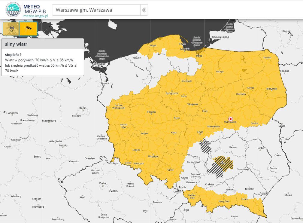 Prognozowany wiatr o średniej prędkości do 35-40 km/h