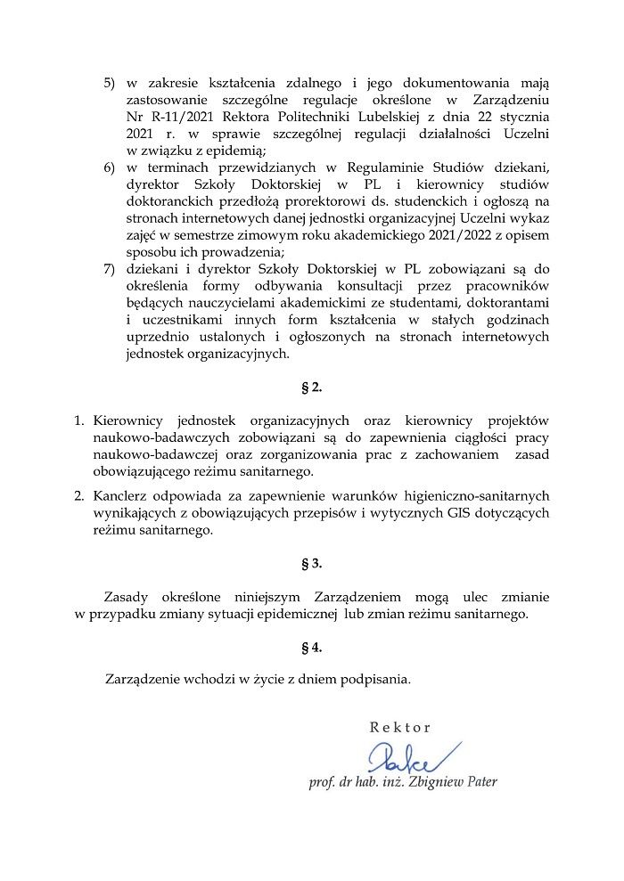 Zarządzenie Rektora Politechniki Lubelskiej ws. powrotu studentów na uczelnię