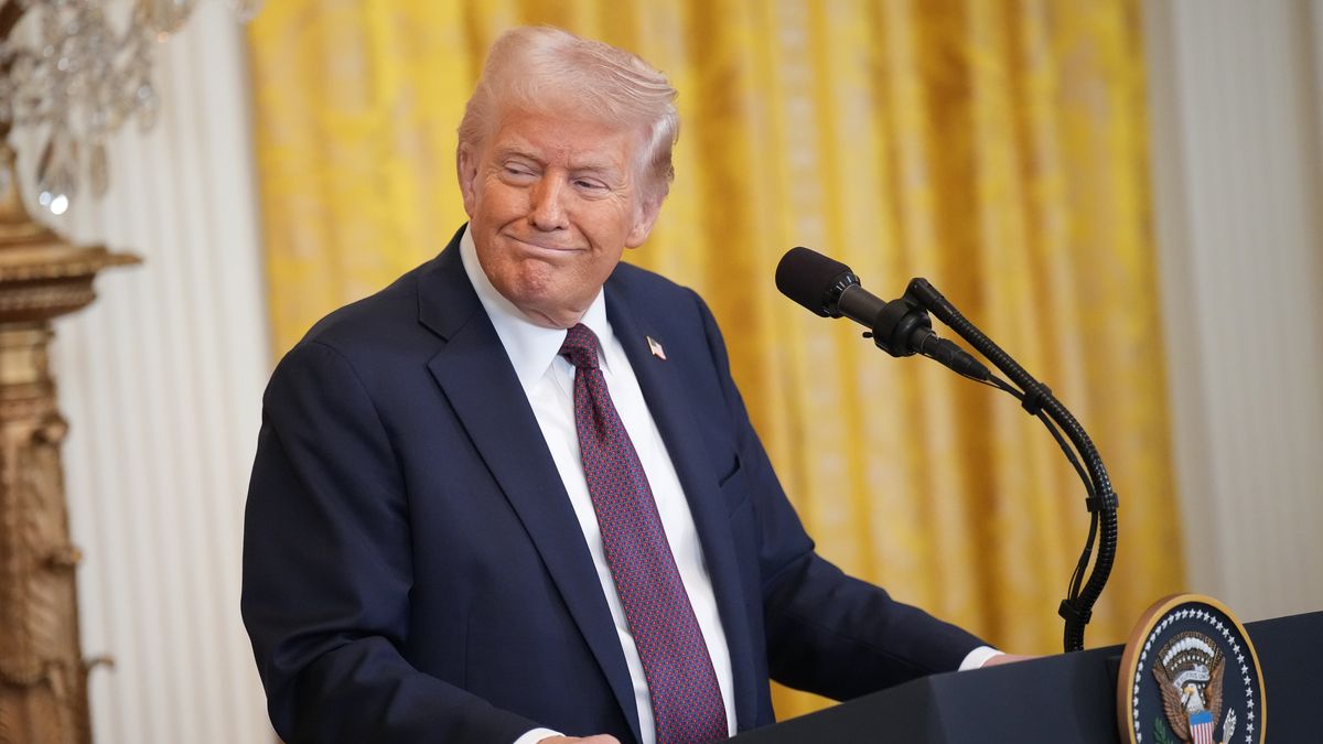 WASHINGTON, DC - FEBRUARY 27: U.S. President Donald Trump reacts during a joint press conference with UK Prime Minister Keir Starmer in the East Room at the White House on February 27, 2025 in Washington, DC. Starmer is on his first visit to Washington since President Trump returned to the White House. Starmer's trip comes shortly after he announced an increase in UK defense spending, ostensibly as a signal to Trump that the UK is prepared to bolster Europe's security, and as he aims to broker a fair peace deal for Ukraine amid Trump's warming relations with Russia.   (Photo by Andrew Harnik/Getty Images)