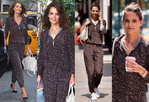 Katie Holmes w dwóch stylizacjach w cętki 