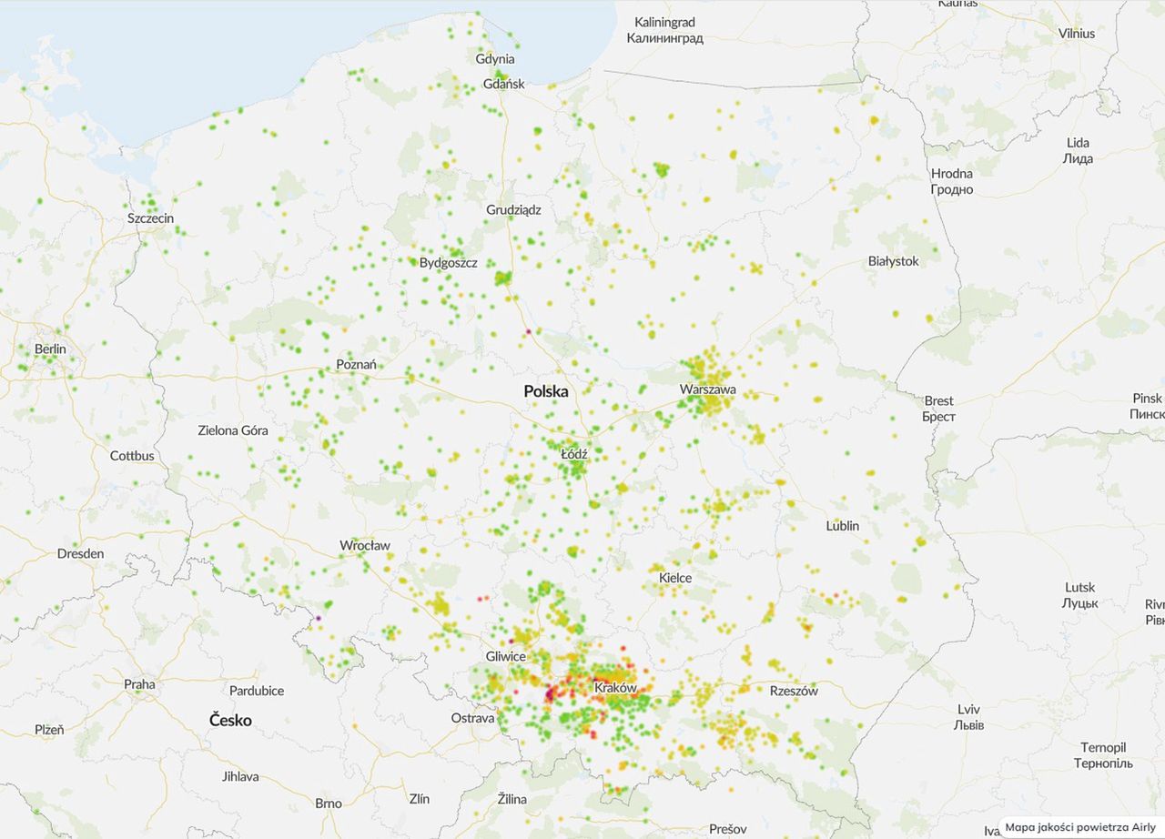 Jakość powietrza w Polsce. Stan 22 stycznia 2024 o poranku