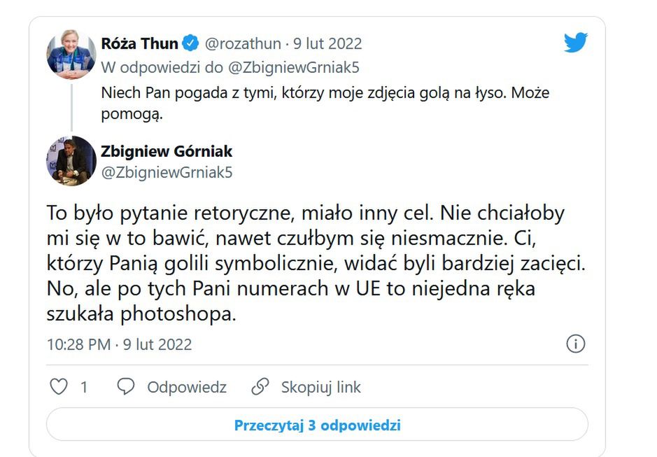 Wymiana zdań między Różą Thun a dziennikarzem TVP Zbigniewem Górniakiem