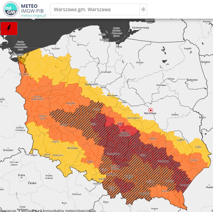 Ostrzeżenia przed burzami w piątek 22 maja 2024 r.