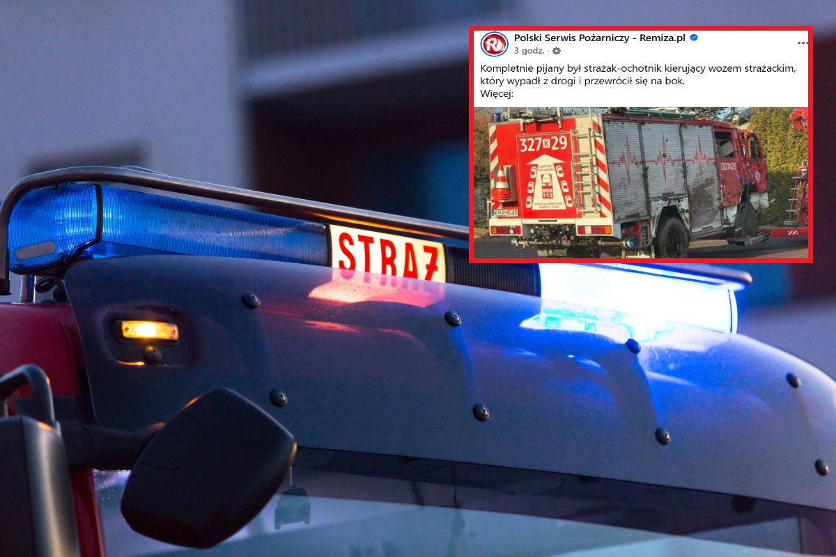 Wóz strażacki wypadł z drogi. Za kierownicą pijany strażak