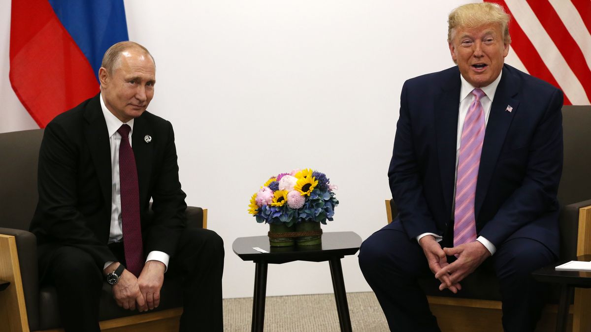 Russian President Vladimir Putin attends the G20 Osaka Summit 2019
OSAKA, JAPAN - JUNE,28 (RUSSIA OUT) U.S. President Donald Trump (R) and Russian President Vladimir Putin (L) attend their bilateral meeting at the G20 Osaka Summit 2019, in Osaka, Japan, June,28,2019. Vladimir Putin has arrived to Japan to partcipate the G20 Osaka Summit and to meet U.S.President Donald Trump.  (Photo by Mikhail Svetlov/Getty Images)
Mikhail Svetlov