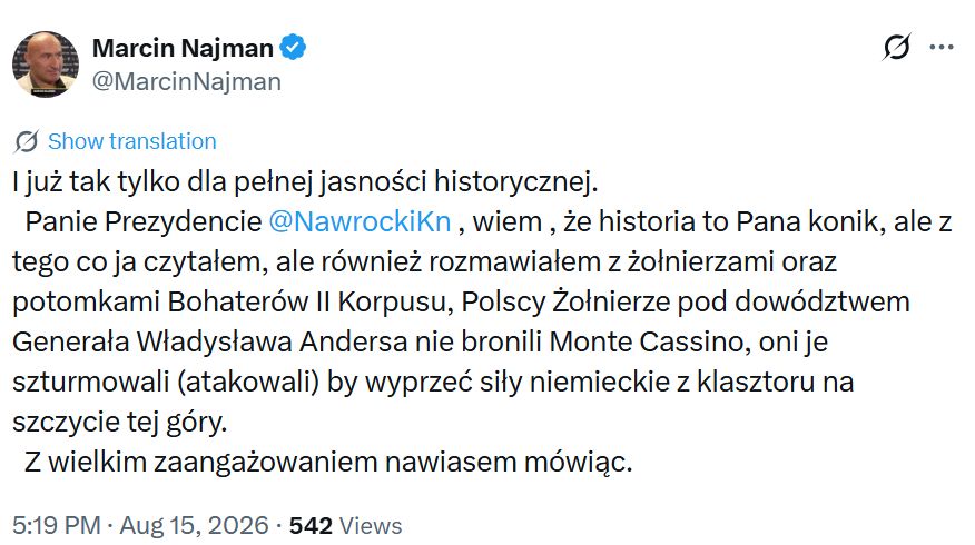 Marcin Najman zareagował na słowa Karola Nawrockiego