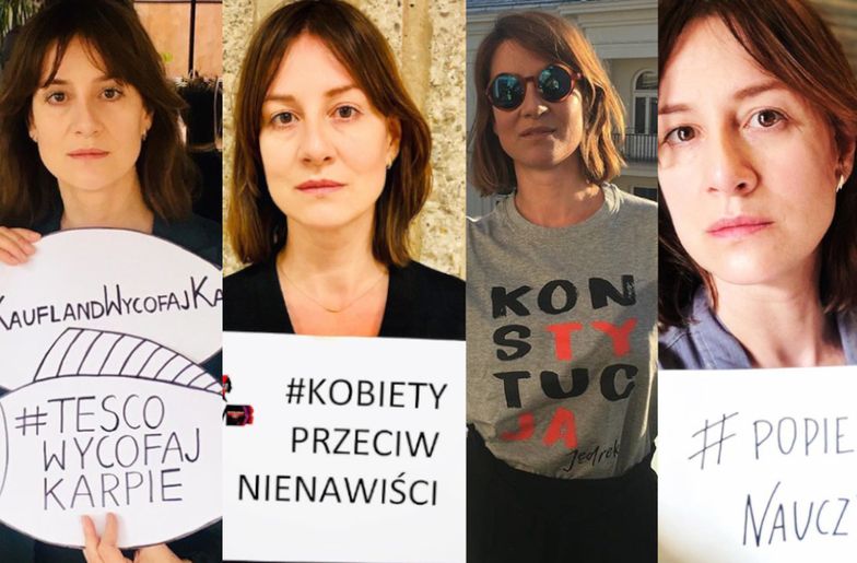 Maja Ostaszewska przeciwko światu. Wszystkie protesty aktorki: dziki, karpie, nauczyciele, czarny protest, LGBT, sądy i więcej