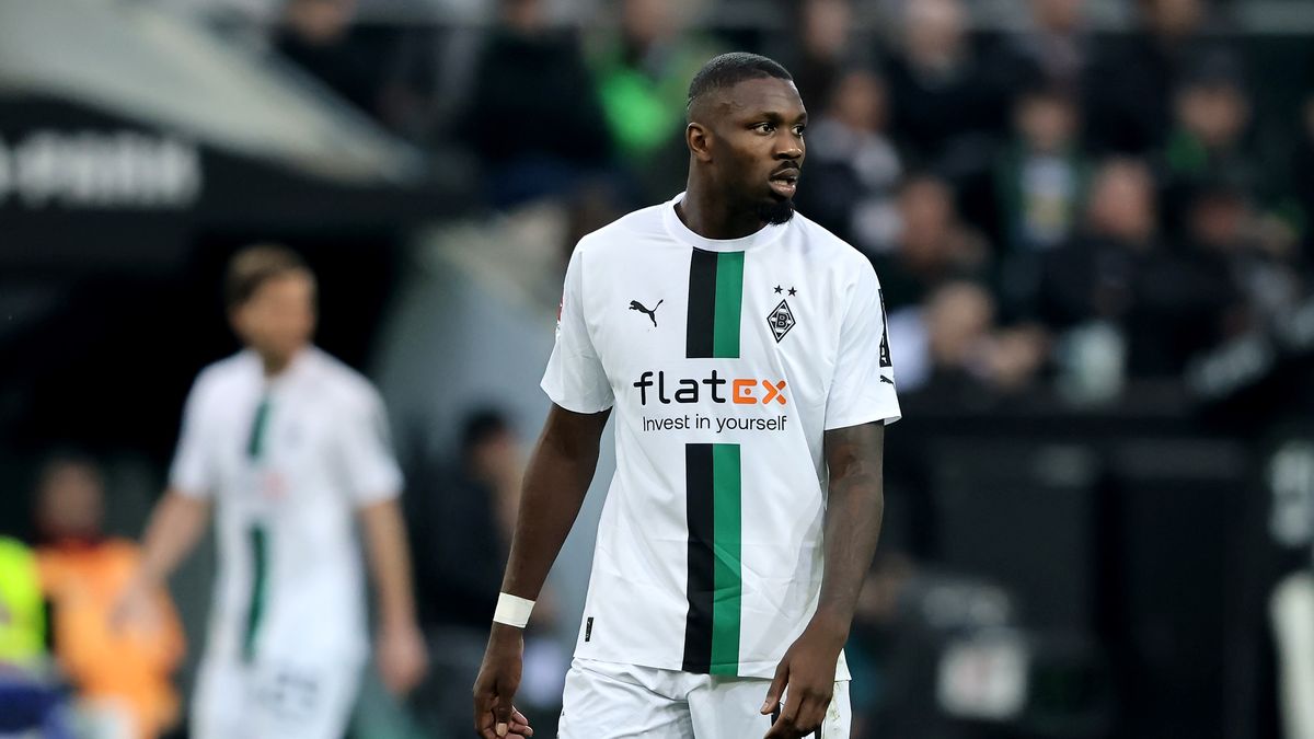 MOENCHENGLADBACH, GERMANY - APRIL 23: Marcus Thuram of Moenchengladbach looks on during the Bundesliga match between Borussia Mönchengladbach and 1. FC Union Berlin at Borussia-Park on April 23, 2023 in Moenchengladbach, Germany. (Photo by Christof Koepsel/Getty Images)