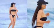 Kim Kardashian biega po plaży w SKĄPYM BIKINI. Ciało idealne? (ZDJĘCIA)