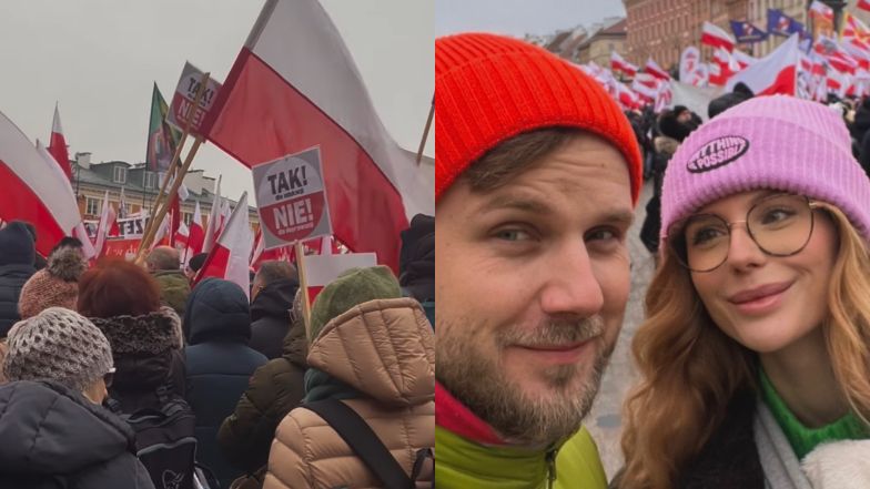 Antoni Królikowski z rodziną na proteście