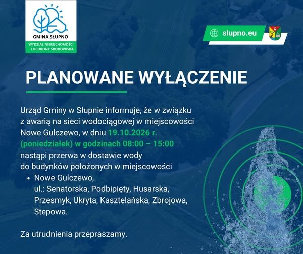 Przerwa w dostawie wody w gminie Słupno 