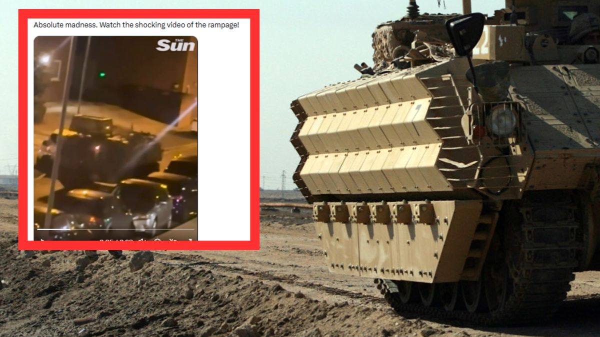 Pijani brytyjscy żołnierze taranowali auta Bulldogiem.