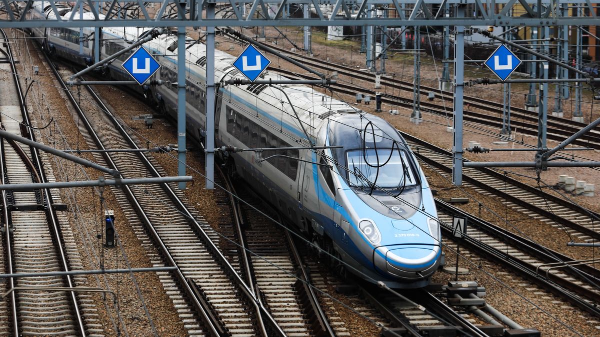 Pendolino train is seen on a railway near the Main Station in Krakow, Poland on February 4, 2022. (Photo by Jakub Porzycki/NurPhoto via Getty Images)