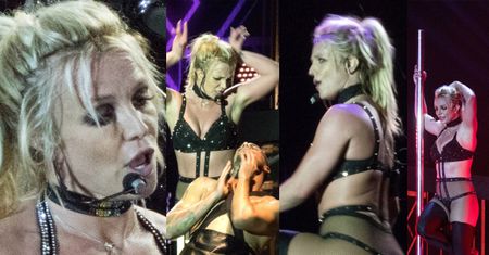 Britney Spears w staniku z ćwiekami TAŃCZY NA RURZE i WIJE SIĘ z półnagimi tancerzami (ZDJĘCIA)