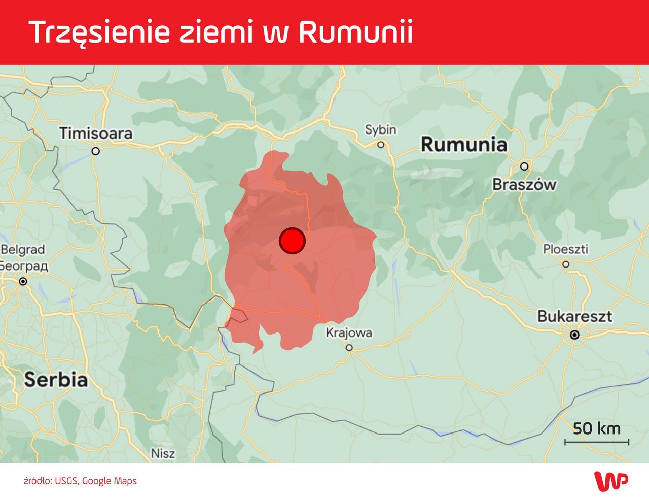 Obszar dotknięty trzęsieniem ziemi w Rumunii