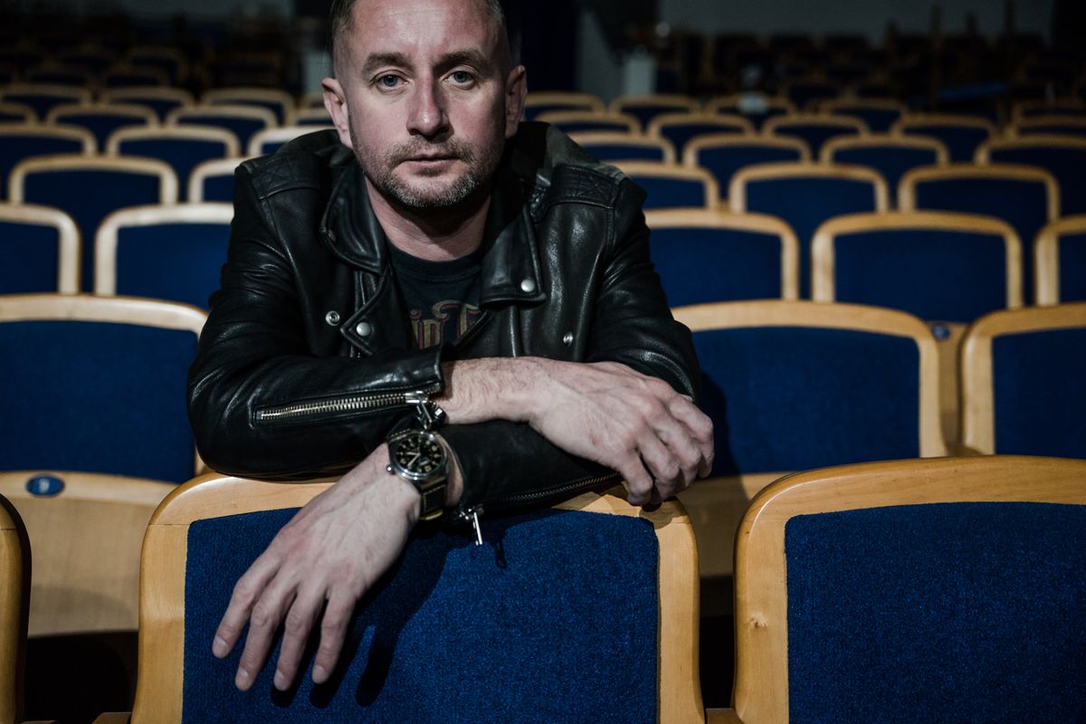 KHARKIV, UKRAINE - MAY 3, 2022: Serhiy Zhadan, an Ukrainian poet and artist, poses for a portrait in a puppet theatre in Kharkiv, Ukraine, on May 3, 2022. (Photo by Wojciech Grzedzinski/For The Washington Post via Getty Images)