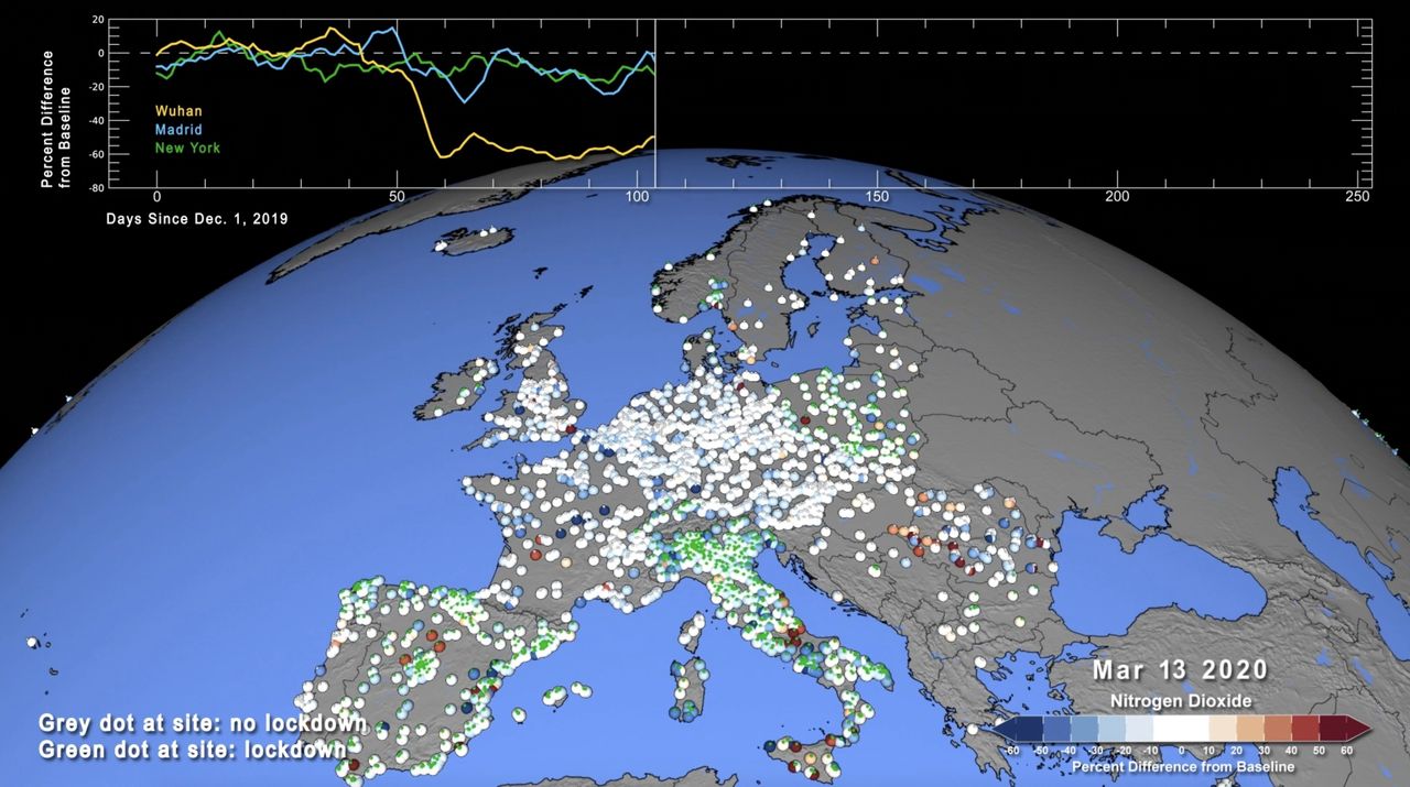 Mapa pokazuje zmniejszenie zanieczyszczenia powietrza 