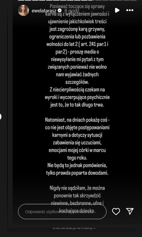 Ewelina Taraszkiewicz zapowiada walkę o dobre imię córki 